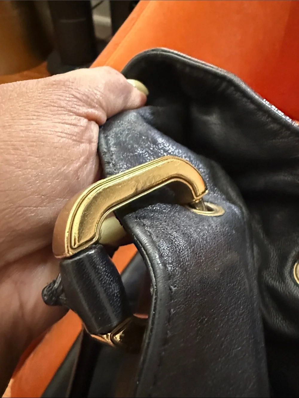 Black Leather Tote Bag with Gold Hardware